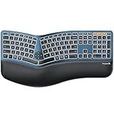 ProtoArc Backlit Bluetooth Ergonomic Keyboard, EK01 Plus Full Size Wireless Split Keyboard with Dual Bluetooth and USB, Cushioned Wrist Rest, Rechargeable, Compatible with Windows/Mac/Android, Blue