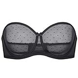 DOBREVA Women's Mesh Strapless Bra Sheer Unlined See Through Underwire Bras Plus Size Black 34DD