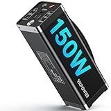 YKPOWER Portable Power Station 150W, 133.2 Wh Fast Charging, Rechargeable Generator with 5 Outputs, AC Outlets Power Bank with LED Light for Laptop, Phone, Outdoor Camping Home Emergency Outage-Black