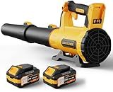 Leaf Blower Cordless with 2× 5.0Ah Batteries and Charger, 21V Electric, Lightweight Battery Powered Blowers for Lawn Care, Yard, Patio Cleaning, Blowing Leaves & Dust, Yellow