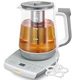 Health pot, Office, Household, Electric Kettle with Infuser, Temperature Control,12 Functional Procedures for Fruit, Flower Tea & Coffee, Glass Large 1.8 Liters of Capacity,Grey