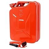 5.3 Gallon Metal Container with Spout and Handle, Cold-Rolled Steel Liquid Storage Jugs, Locking Pin and Sealed Cap, Flexible Pour Extension for Automotive, Off-Road, Lawn and Emergency,Red,1 Pack
