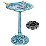 VIVOHOME Bird Bath with Solar Fountain for Outside, Pedestal, Blue