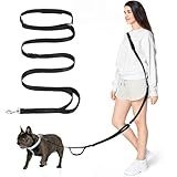 Tivray Hands Free Dog Leash, 8.5ft Adjustable Hands Free Leash for Medium Dogs, Versatile Handheld Crossbody Waist Lead with 3 Rings, Easy Adjust for Running Jogging Walking, Sponge Handle, Black