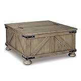 Signature Design by Ashley Aldwin Farmhouse Square Coffee Table with Lift Top for Storage, Grayish Brown