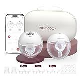 Momcozy M5 Smart APP Controlled Wearable Breast Pump, Hands-Free Wireless Electric Pump, 3 Modes 9 Suction Levels, BPA-Free, Portable Lightweight, 24mm Flange, 2-Pack Quill Gray
