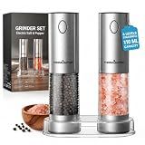 ThermoMaven Upgraded Larger Capacity Electric Salt and Pepper Grinder Set, 110ml Rechargeable Salt and Pepper Shaker with LED Light, Stainless Steel Automatic Pepper Mill with 6 Adjustable Coarseness
