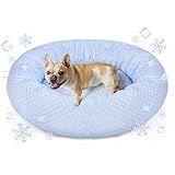 Donut Dog Bed for Small & Medium Dogs - Cooling Pet Bed with Non-Slip Bottom, Summer Comfort Dog Beds for Puppies, Washable & Portable Egg Tart Shape (M)