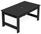 SERWALL HDPE Outdoor Coffee Table with Umbrella Hole, Black