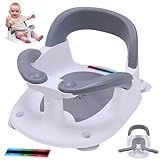 LDIIDII Baby Bath Seat for Babies 6 Months & Up Sitting Up,Infant Bath Seat with Temperature Alert+Open Backrest+on/Off Armrest,Toddler Bath seat Baby Bath Chair for Bathtub,Tub,Sink Grey