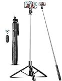 71" Phone Tripod & Selfie Stick, All in One Extendable Cell Phone Tripod with Wireless Remote, Tripods Stand for iPhone & Travel Selfie Stick 360° Rotation Compatible with iPhone Android, Camera