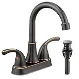 Bathroom Sink Faucet FRANSITON 4 Inch Faucet 2 Handle Bathroom Sinks Faucets Lead-Free Oil Rubbed Bronze Bath Sinks Faucets with Pop-up Drain Stopper and Supply Hoses