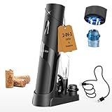 CIRCLE JOY Rechargeable Wine Opener Electric Wine Bottle Opener, 7-in-1 Wine Gift Set with Electric Vacuum Pump, Charging Station, Foil Cutter, Wine Aerator Pourer and 2 Wine Stoppers, Black