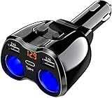 Otium USB C Car Charger, 2 Sockets Cigarette Lighter Splitter 12/24V 80W Dual USB Type-C Ports Separate Switch LED Voltage Display Built-in Replaceable 10A Fuse Compatible Mobile Phone GPS Dash Cam
