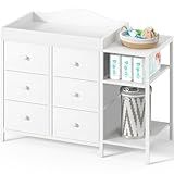 BOLUO Baby Dresser with Changing Table Top, Black Changing Table Dresser with 6 Fabric Drawers Diaper Changing Station with Storage Shelf for Nursery Modern