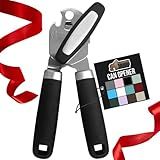 GORILLA GRIP Heavy Duty Stainless Steel Smooth Edge Manual Can Opener, Soft Comfortable Handle, Large Handheld Turn Knob, Built-In Bottle Openers, US Designed, Holiday Prep Kitchen Essential, Black