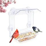 JICYOUP Window Bird Feeder with 4 Extra Powerful Suction Cups, Large Clear Bird Feeders for Outside with Double Seed Tray, Bird Watching for Cats, Easy to Install and Wash for Viewing & Garden Decor
