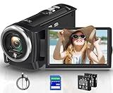Gcasio 2.7K Video Camera Camcorder QHD 56MP YouTube Vlogging Camera Webcam 16X Digital Zoom with 32G SD Card 270 Degree Rotation Screen Camcorders and 2 Batteries Recording While Charging