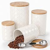 Pebble & Stem® Cream Metal Canister Set for the Kitchen Counter, Food Canister Set of 4, Airtight Lids, Sugar and Flour Containers for Countertops, Coffee and Tea Storage, Farmhouse Decor