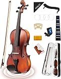 Fesley Violin Fiddle Full Set: 4/4 Matt Violin Kit for Beginners, Acoustic Violin with Hard Case, Solidwood Hand Made Starter Kit with Bow, Shoulder Rest, Tuner, Extra Strings