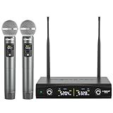 Phenyx Pro Wireless Microphone System, Metal Wireless Mic Set, Handheld Cordless Dynamic Microphones for Singing, Karaoke, Church, 2x30 UHF Tunable Frequencies,200 ft Range (PTU-52-2H)