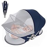 FSATBTNE Portable Travel Bassinet for 0-5M Baby, Baby Cribs Travel Pod for Outdoors Baby Lounger,Infant Travel Bed with Mosquito Net and Sunshade Canopy, Lightweight Washable Foldable