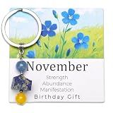 Raicegs November Birthstone Keychain for Women Cute Crystal Birth Flower Key Chain Natural Stone Unique November Birthday Gifts for Women November Birthstone Jewelry
