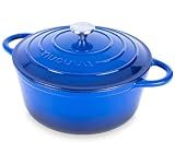 Nuovva Enamelled Cast Iron Dutch Oven Pot with Lid-6.4 Quart Non Stick Casserole Pot-Heavy Duty & Oven Safe up to 500° F for Bread Baking, Braising, Stews, Roasting - 28cm Dark Blue