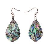 Bronze Copper Wire Abalone Shell Dangle Earrings for Women