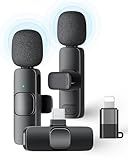2 Pack Wireless Lavalier Microphone for iPhone iPad and Android Phone, Lapel Mic Plug and Play Wireless Mic Noise Reduction Mini Microphone for Video Recording Interview Podcast Vlog YouTube Tiktok