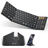 OMOTON Foldable Bluetooth Keyboard Supports Up to 3 Devices, Rechargeable Wireless for iPad iOS Android Tablet MacOS Windows Laptop PC, Full Size Folding Travel Keyboard, Black
