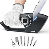 Longzon 6-in-1 Knife Sharpener 5 Stage with Cut-Resistant Glove, Manual Kitchen Tool for Straight & Serrated Knives, Quickly Sharpens Restores & Polishes Dull Blades Safe for Home Kitchen