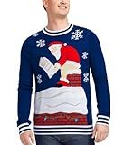 Tipsy Elves Men's Ugly Christmas Sweaters - Funny Christmas Sweaters for Men - Fun Holiday Pullovers - Men's Hilarious Blue Pooping Santa Claus Ugly Christmas Sweater Size X-Large