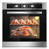 Zomagas 24 Inch Single Wall Oven 2.8 Cu.Ft 3220W, Electric Oven with Mechanical Knob Control, 9 Functions, 360° Rotisserie,Triple Glass Door & Enamel Cavity for restaurant, hotel, and home