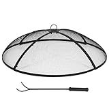 Lineslife Fire Pit Spark Screen, Fire Pit Screen 30 Inch Round with Handle & Poker, Heavy Duty Collapsible Outdoor Fire Pit Mesh Screens, Metal Firepit Lid for Patio Backyard Beach RV Camping, Black