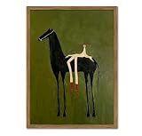 Abstract Western Cowboy Wall Art Vintage Horse Rider Wall Decor Painting, Contemporary Southwestern Poster Canvas Print Picture for Living Room Bedroom 12x16 inch Wood Framed