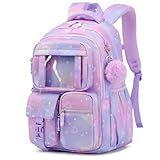 PIG PIG GIRL Kids Backpack for Girls - School Bags for Middle School Students - Book Bag for Elementary Primary School - Kawaii Ita Backpack - Purple