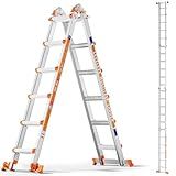 LEVELEVE Telescoping A Frame Ladder, 20FT Multi Position Ladder with Stabilizer Bar & Wheels,330 lbs Security Load for Stairs Home Indoor Outdoor Roof