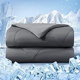 bedsmile Cooling Comforter Queen Size, Double-Sided Cold Tech Fabric Quilted Bed Comforters Cooling Blanket for Hot Sleepers, Breathable Lightweight Summer Bedding, All-Season Ice Blanket, Dark Gray