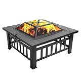 VINGLI 32in Wood Fire Pit with Mesh Lid and Fire Poker, Portable Outdoor Fireplace Burning FirePit for Chrismas Backyard Patio Outside Picnic BBQ Party