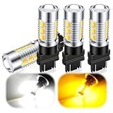 iFunyLED 3157 Switchback Led Turn Signal Bulbs Super Bright 3057 3357 3457 4157 LED Replacement light Kit Set for Car Daytime Running Turn Signal Blinker Lights, pack of 4, Xenon White/Amber Yellow