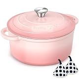 Umite Chef 5QT Enameled Cast Iron Dutch Oven Pot with Lid, Heavy-Duty Cookware for Bread Baking, Braising, Stews, Roasting, Wedding Registry Ideas & Gifts (Pink)