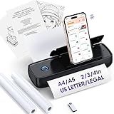Inkless Portable Printer Wireless for Travel - 504DPI High Resolution, 4200mAh Battery, Thermal Mini for A4/A5/US Letter, Bluetooth & USB, Lightweight Wireless Printer for Home/Office, Black