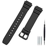 Natural Resin Replacement Watch Band Compatible with Casio W218H W-219H AE1200WH AE-1300WH W800H SGW-300H F-108WH Waterproof Rubber strap (Black)