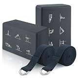 RETON 2 Pcs Yoga Blocks and 2 Yoga Straps Set, Non-Slip Brick Strap (Gray)