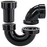 Lesso ABS Adjustable P Trap1 1/2 Inch for RV Drain Bathroom Kitchen Sink Drain Pipe Tubular Kit with White Threaded Adapter Ring