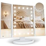 HUONUL Makeup Mirror Vanity with Lights, 2X 3X 10X Magnification, Touch Control, Trifold Mirror, Dual Power Supply, Gifts for Women, Wife, Mom, Teengirls(White)