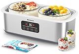 Suteck Yogurt Maker with Glass Jars 2 Quart – Stainless Steel Yogurt Makers with Adjustable Time (0-48H) & Temp Control (68-131°F) for Greek Yogurt, Probiotic, Cheese – BPA-Free, 25W