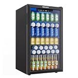 EUHOMY Mini Fridge 130 Can Beverage Refrigerator Cooler Glass Door for Soda Wine Beer, Beverage Cooler for Home, Bar, Office with Digital Temperature Control Removable Shelves, Black