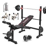 Foldable 750LBS Weight Bench with Leg Extension and Squat Rack, Adjustable Flat Incline Decline Bench Press for Full Body Workout（US Stock）